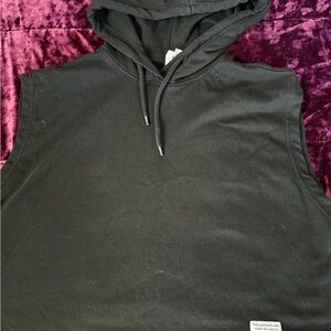 Black Sleeveless Hoodie with Drawstring Hood